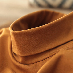 上衣纯棉弹力舒适棕色内搭t恤男长袖 三本针高领打底衫 男秋冬薄款