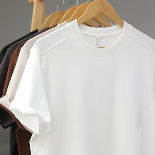 260G兰精莫代尔高质量短袖T恤男美式复古凉感纯色圆领打底衫体恤