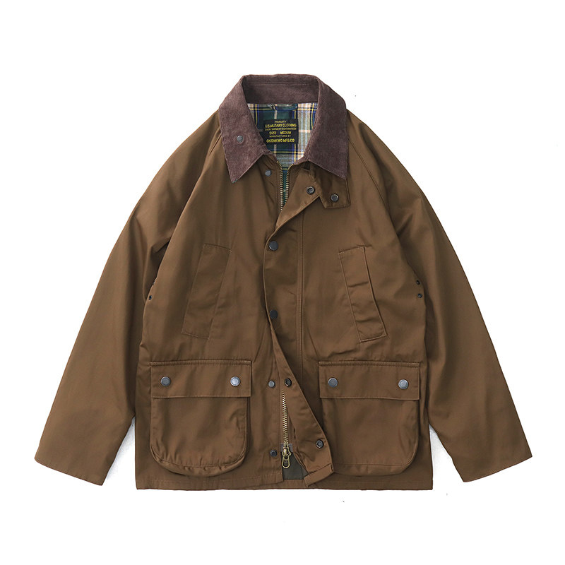 thumbnail for Vintege cargo oil wax jacket Ami Ka Ji American vintage corduroy lapel hunting jacket men's spring and autumn