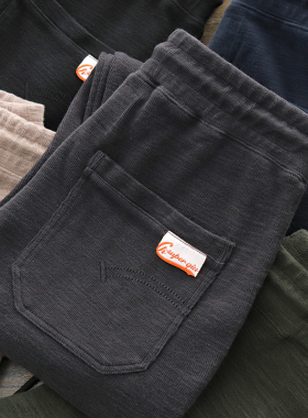 碳素磨毛针织裤灰色重磅纯棉修身小脚九分裤束脚裤抽绳运动卫裤男