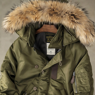 加厚毛领连帽棉衣服 工装 N2B飞行员夹克外套男冬季 军事风复古短款