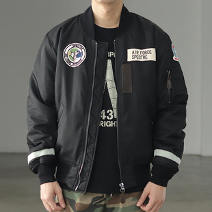 特清 复古拉链棒球服外套棉衣袄 刺绣徽章MA1飞行员夹克棉服男美式