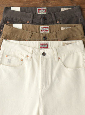 美式复古纯棉休闲裤男士水洗Chino卡其工装直筒杏色春秋新款长裤