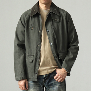 vintage美式 外套男秋 复古Spey钓鱼夹克重磅纯棉帆布水洗做旧工装