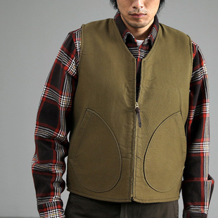 复古二战N1甲板加绒马甲男 外穿背心坎肩棉美式 阿美咔叽冬季 工装