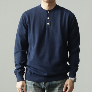 新款 男士 美式 纯棉线衣套头打底休闲上衣长袖 复古亨利领针织衫 秋季