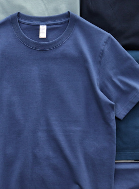 HAVE BLUE 蓝色基础款复古阿美咔叽厚体恤260g重磅纯棉T恤短袖男