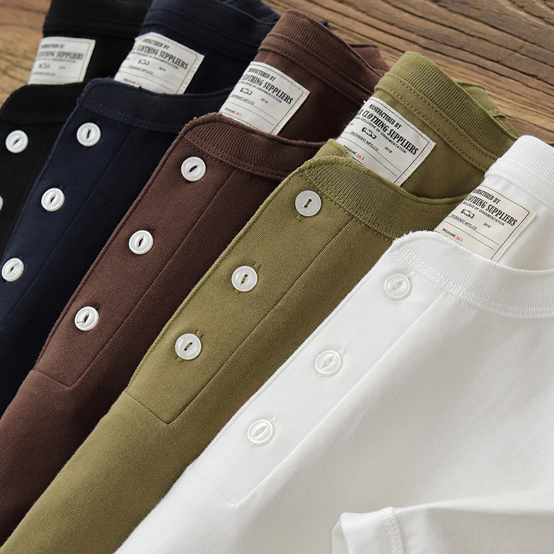 240G双纱纯棉短袖亨利衫复古