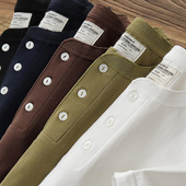 240G重磅亨利衫 t恤男夏 复古硬汉纯色纯棉短袖 阿美咔叽打底衫 美式