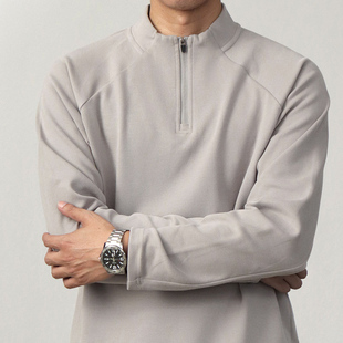 半拉链双面磨毛保暖上衣厚宽松休闲纯色日系复古打底衫 t恤男 长袖