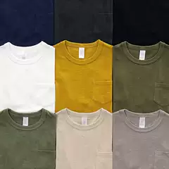 Vintage Bamboo Cotton T-Shirt for Men, American Casual Style, Retro Solid Color Breathable Shirt with Pocket, Short Sleeve for Men, Summer
