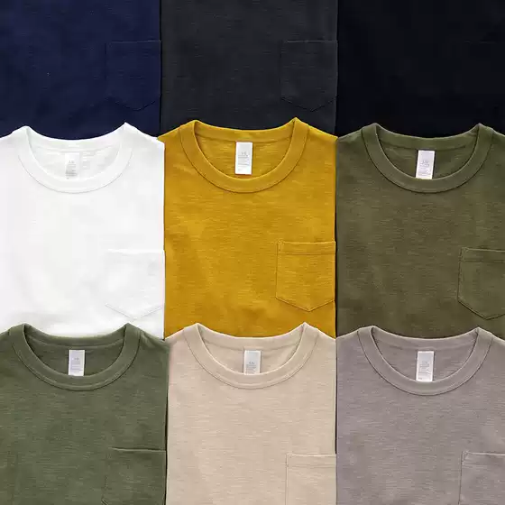 Vintage Bamboo Cotton T-Shirt for Men, American Casual Style, Retro Solid Color Breathable Shirt with Pocket, Short Sleeve for Men, Summer