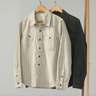衬衫 灯芯绒竖条纹工装 男士 长袖 复古休闲衬衣 vintage秋季 美式 新款