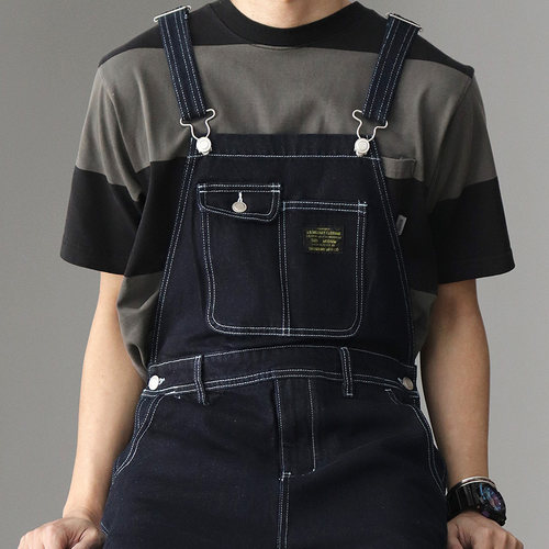 vintage工装背带裤丹宁牛仔宽松