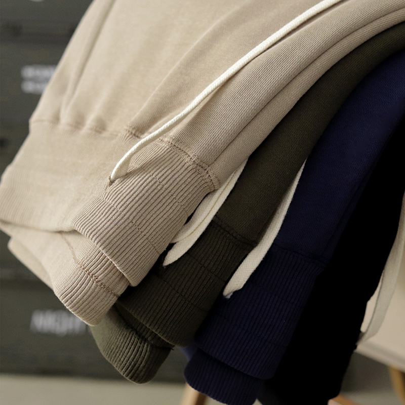 松紧腰针织毛圈卫裤夏季日系复古纯色运动沙滩休闲抽绳五分短裤男