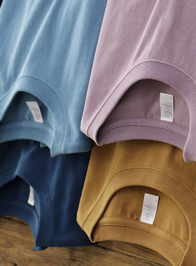 新款夏季宽松基础款225G纯棉T恤情侣纯色TEE打底衫体恤圆领短袖男