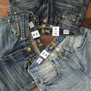 子新款 复古休闲长裤 春秋 男水洗做旧重磅纯棉美式 小直筒赤耳牛仔裤