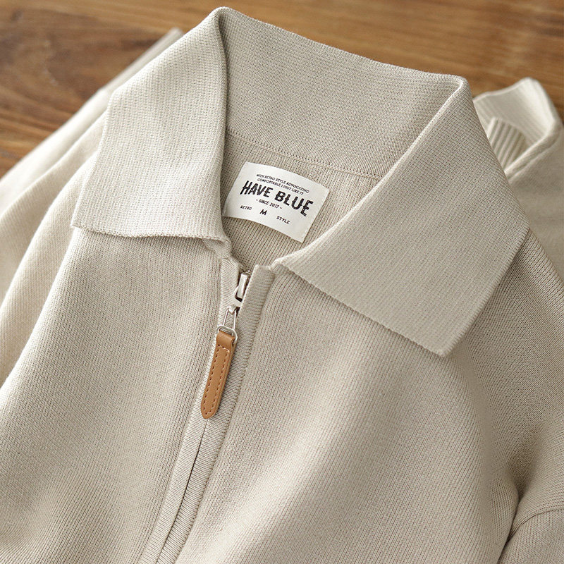 日系慵懒半拉链翻领针织衫毛衣