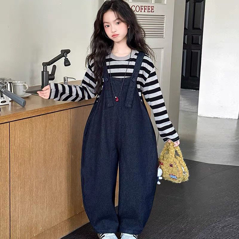 女童春秋韩版洋气背带裤两件套图片
