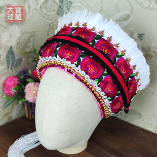 成人款新款红色均码刺绣纯正白族女大包头头饰舞台演出陪服装专用