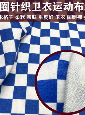 浅蓝白色棋盘格弹力针织卫衣毛圈布料男女士卫衣运动套装头巾发带