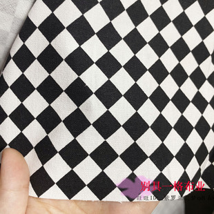 春夏加厚新款棋盘超大黑白马赛克菱形方格纯棉平纹面料裙子裤料