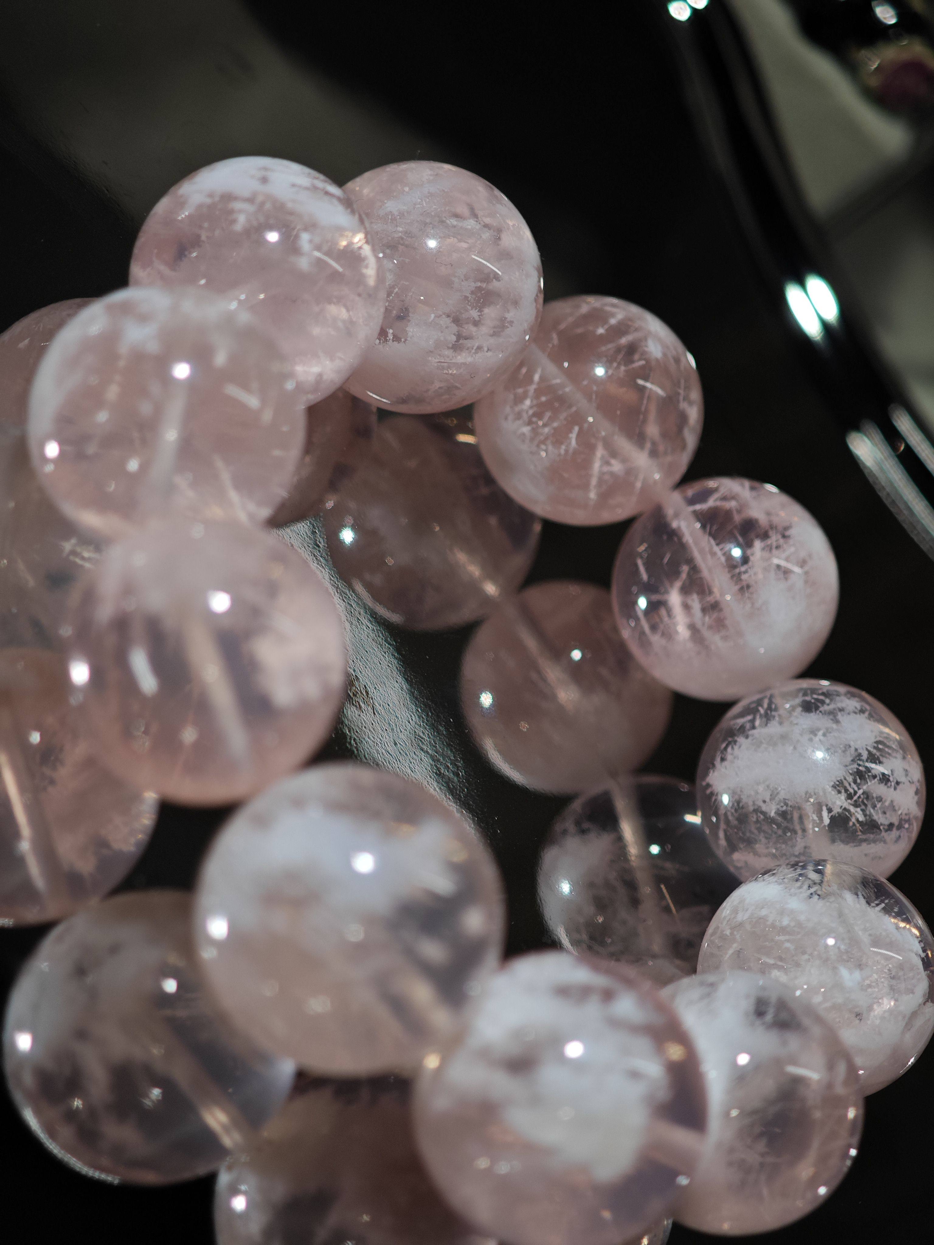 天然六芒星光粉晶雪花幽灵手串仙女粉粉晶雪花幽灵手串