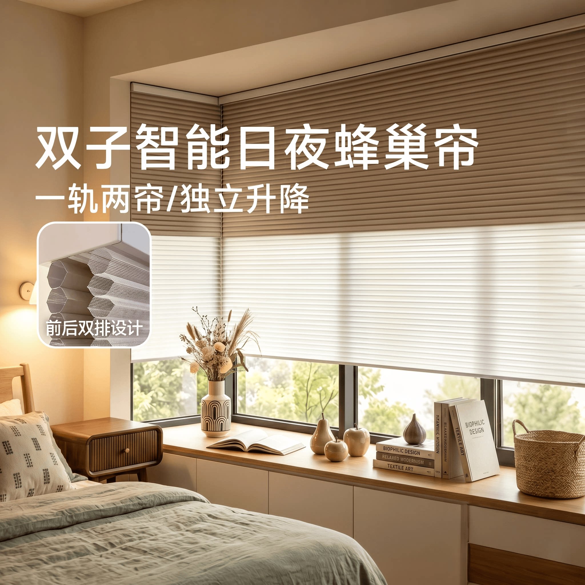 双生智能电动蜂巢帘已接入语音图片