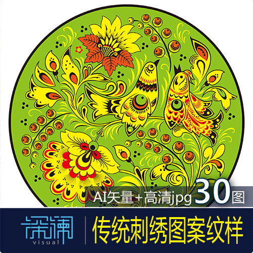 中国传统刺绣图案纹样30款AI矢量高清图JPG平面设计高清素材图库
