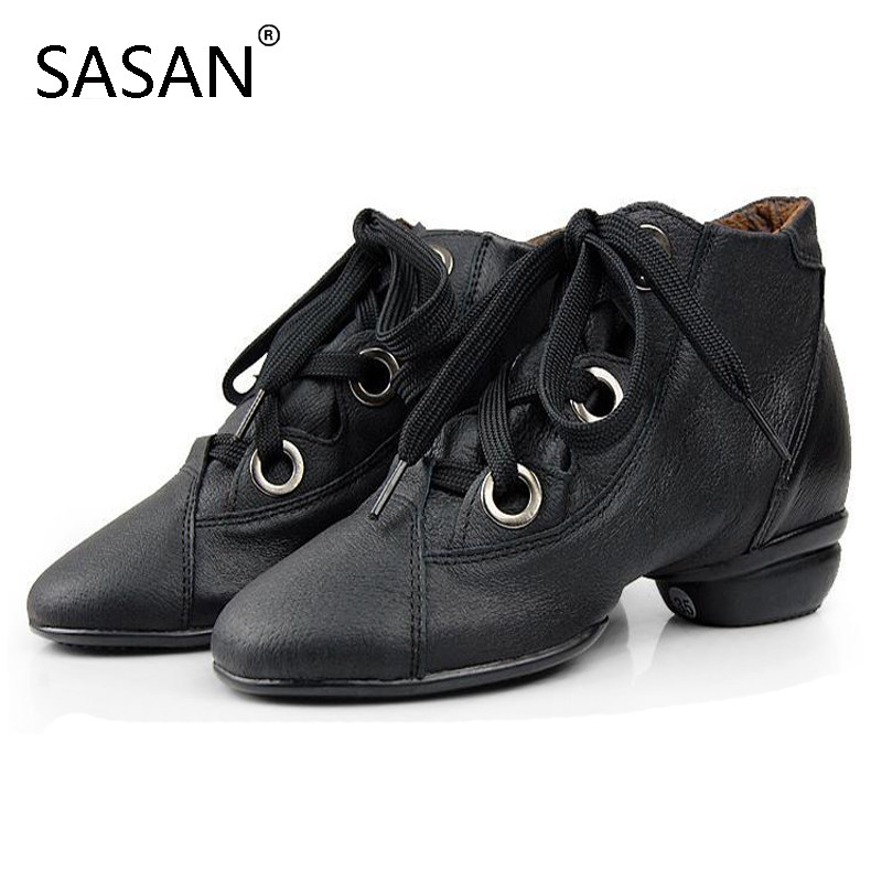 特价SASAN成人真皮舞蹈鞋软底跳舞现代舞高帮女爵士广场舞鞋正品