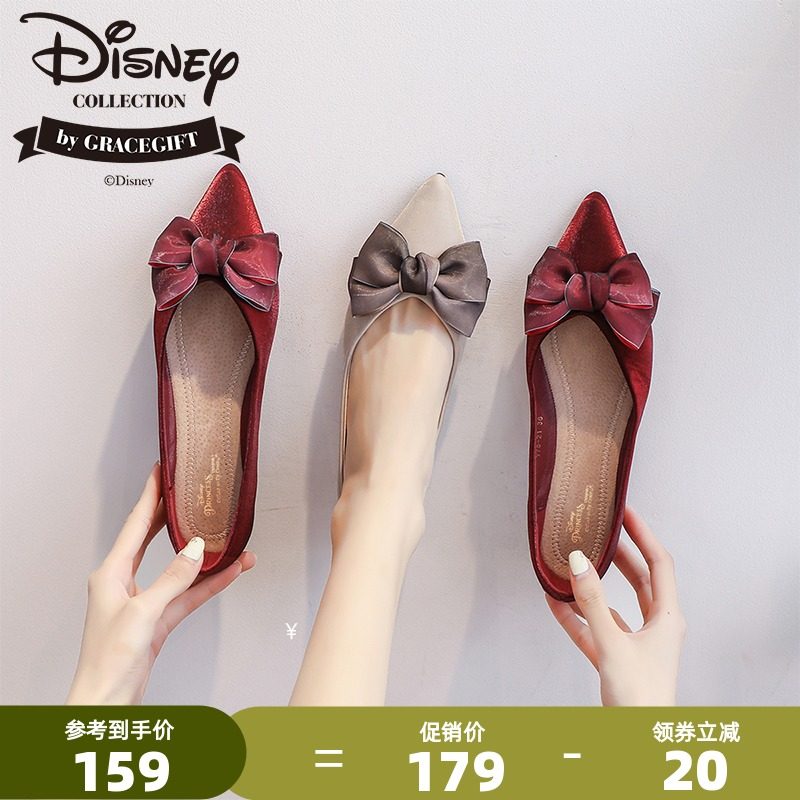 grace gift迪士尼联名单鞋女甜美蝴蝶结平底鞋少女心公主鞋婚鞋