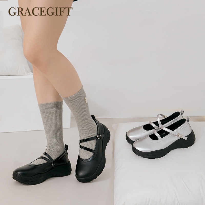 Grace gift玛丽珍鞋女厚底增高银色浅口单鞋运动风舒适芭蕾舞鞋子,女鞋,玛丽珍鞋,淘宝优惠券,粉丝福利购,淘宝优惠卷