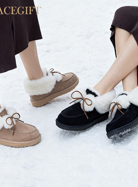 Grace gift蝴蝶结雪地靴女2025冬新款两穿防滑加绒加厚保暖棉鞋靴