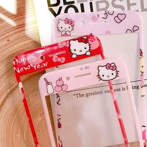 iPhone7/8 plus钢化膜苹果6splus彩膜粉色奶瓶KT猫全屏浮雕卡通膜