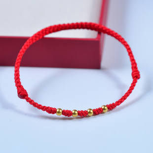 999足金黄金红绳手链女本命年手工编织手绳金珠男款脚链情侣礼物