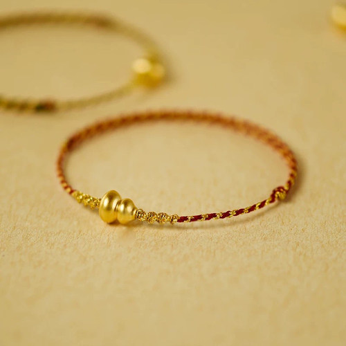 999足金葫芦黄金手链女本命年平安福禄中式编织红绳脚链手绳男款