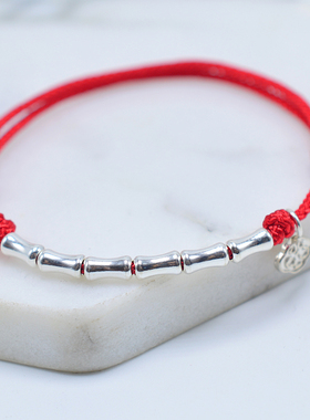 原创设计925银手链女细款竹节步步高升脚链男款情侣手绳银饰品