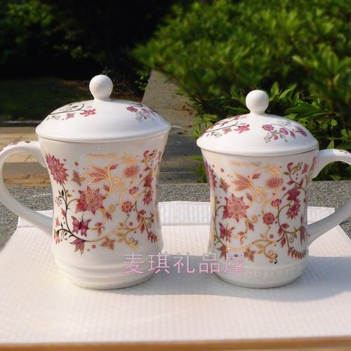 韩国进口 厨美餐具TOPMATE结婚礼物礼品情侣带盖对水杯24K金边 小