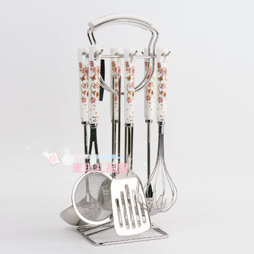 进口厨具结婚礼物24K金边陶瓷304不锈钢加厚锅铲汤勺漏勺滤网套装