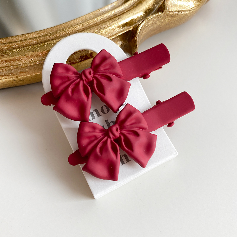 熙熙酱jk红色发夹蝴蝶结网红简约侧夹边夹圣诞卡子头饰复古饰品夹