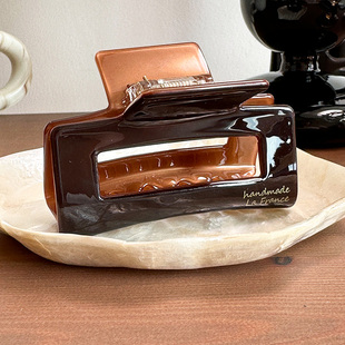 美拉德方形抓夹头饰 France金标醋酸鲨鱼夹中号法式 焦糖巧克力