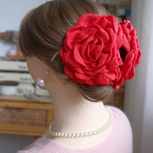 【许我耀眼】caro徐妍同款玫瑰花朵布艺抓夹超大号后脑勺盘发夹女