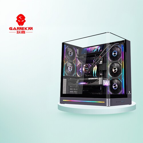 玩嘉问界PLUS曲面玻璃海景房电脑台式背插主板ATX/360水冷/TYPE-C