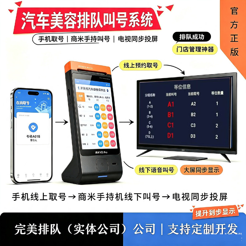 汽车美容排队叫号车辆线上取号线下叫号叫号系统语音播报排队提醒
