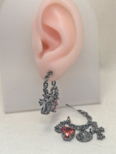 复古灰黑色个性独特C圈耳环女十字架红爱心小众设计感耳饰