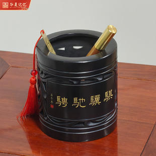 济南非遗龙山黑陶工艺品笔筒桌面摆件马年新品骐骥驰骋商务礼品