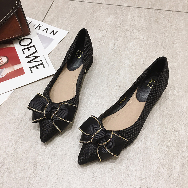 新款低跟尖头蝴蝶结单鞋女鞋奶奶鞋女鞋妈妈鞋工作鞋软底大码船鞋,女鞋,浅口单鞋,淘宝优惠券,粉丝福利购,淘宝优惠卷