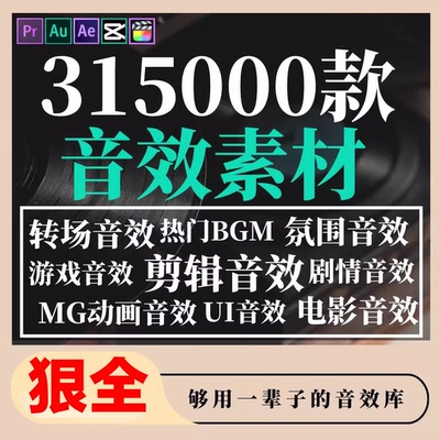 剪辑音效素材库素材包剪映Pr\Au\Ae\Fcpx转场后期bgm配乐背景音乐