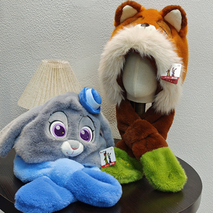 新款兔朱迪狐尼克帽子男女毛绒帽子可爱玩偶护耳套头帽冬季保暖帽