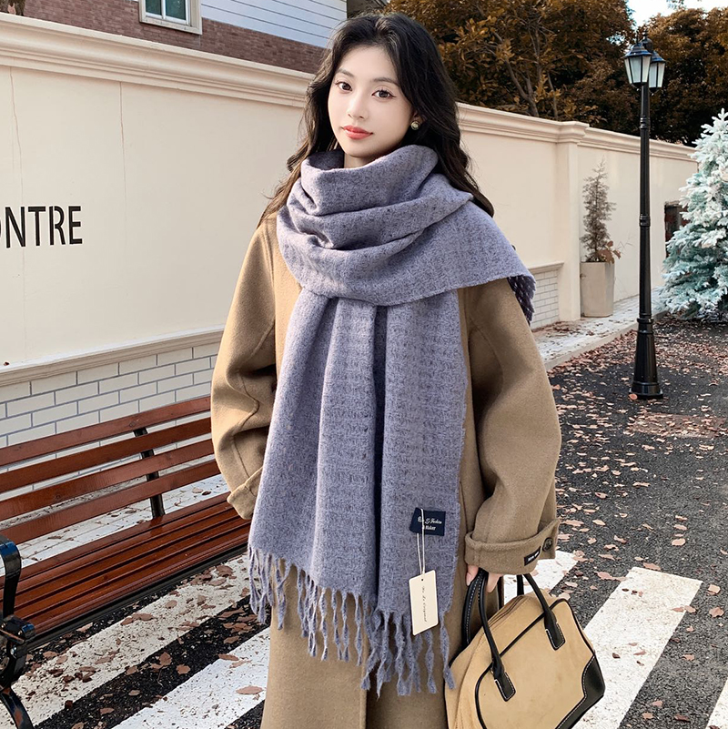 日系流苏加厚保暖围巾韩系氛围感软糯仿羊绒围脖女冬季加长款披肩